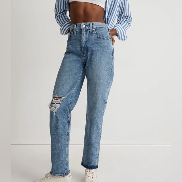 MADEWELL Tall Perfect Vintage Straight Jean Kingsbury Wash Knee-Rip SIZE 30T NWT - Picture 11 of 11